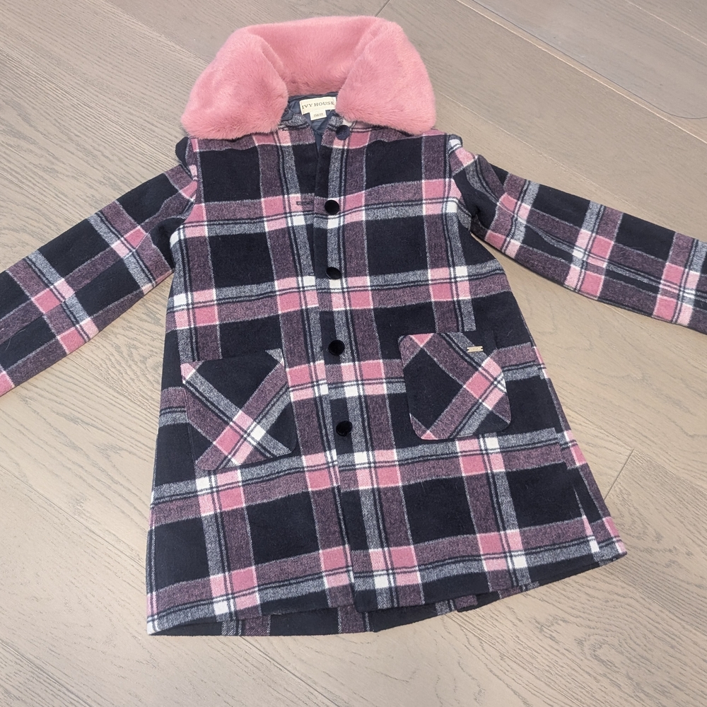 Mayoral Pink and Black Pea Coat Classic Collared Style